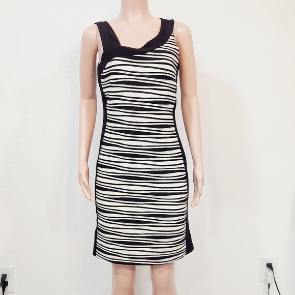 BALI Textured Striped Wave Colorblock Asymmetrical Shoulder Dress Size L - Picture 3 of 14